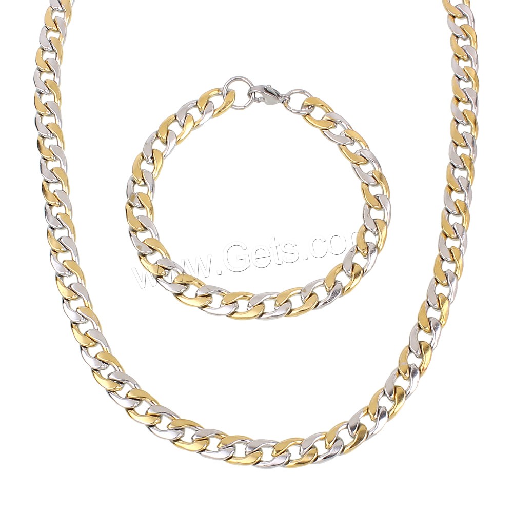 Refine Stainless Steel Jewelry Sets, bracelet & necklace, plated, Unisex & different size for choice & curb chain & two tone, Length:Approx 8 Inch, Approx  23.5 Inch, Sold By Strand