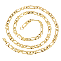 Stainless Steel Chain Necklace, gold color plated, Unisex & figaro chain Approx 23.5 Inch 