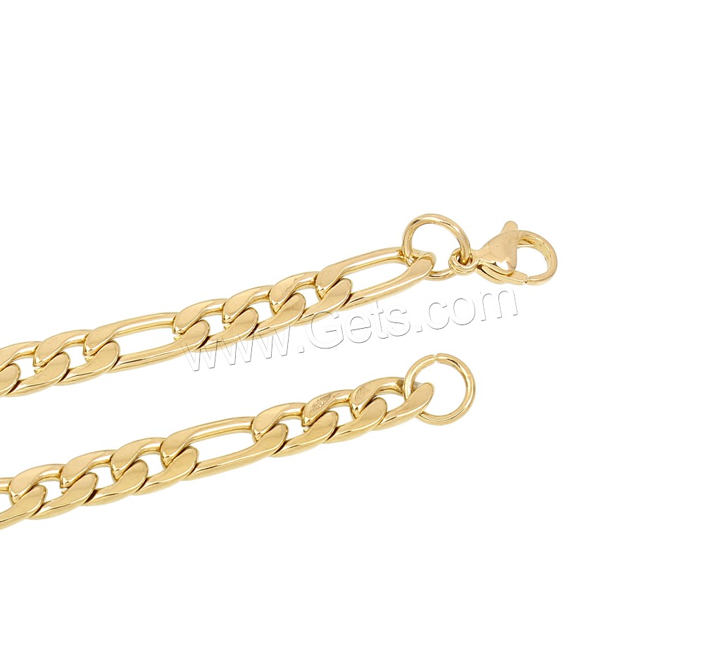 Stainless Steel Chain Necklace, gold color plated, Unisex & different size for choice & figaro chain, Length:Approx 23.5 Inch, Sold By Strand