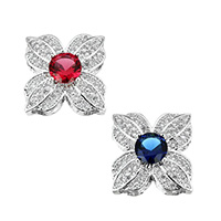 Cubic Zirconia Micro Pave Brass Beads, Flower, platinum plated, multihole & micro pave cubic zirconia & faceted Approx 