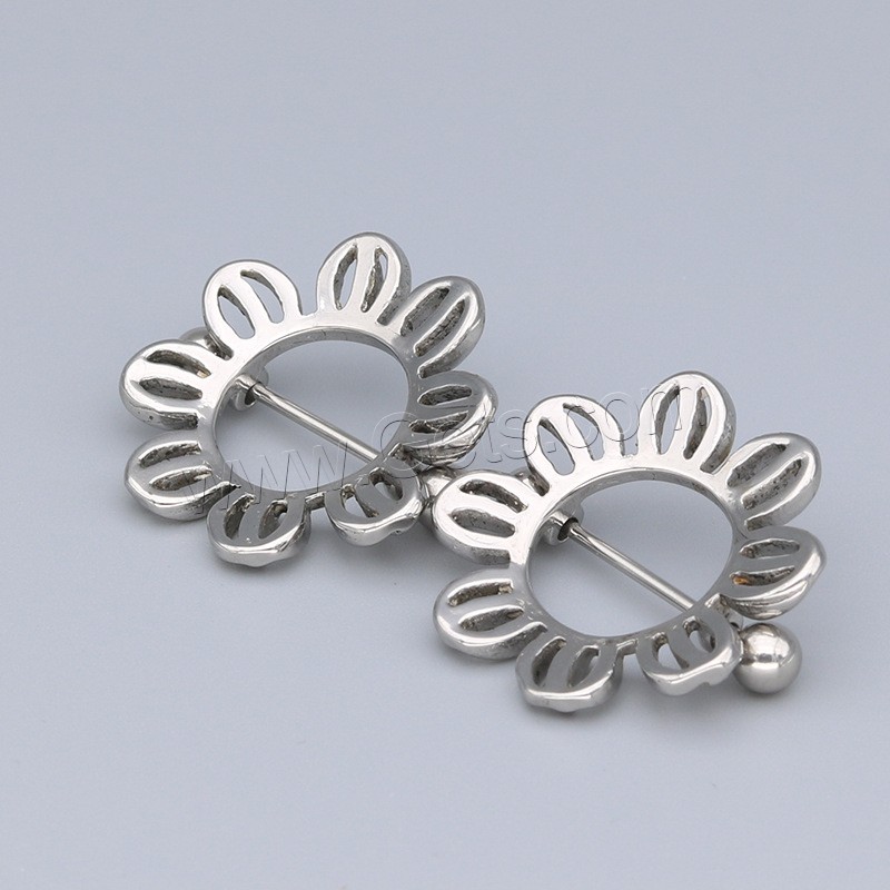 Stainless Steel Nipple Ring, Flower, different size for choice & hollow, original color, Sold By PC