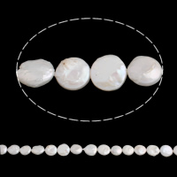 Pièce de culture des perles d'eau douce, perle d'eau douce cultivée, pièce de monnaie, naturel, blanc, grade A, 14-15mm Environ 0.8mm Environ 15.3 pouce, Vendu par brin