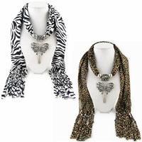 Polyester Long Pendant Scarf, with Zinc Alloy, Butterfly, plated & for woman 