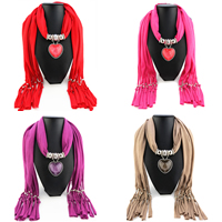 Polyester Long Pendant Scarf, with Resin & Zinc Alloy, Heart, platinum color plated, for woman 