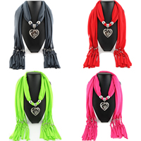 Polyester Lange hängende Schal, mit Zinklegierung, Herz, Platinfarbe platiniert, für Frau & mit Strass, keine, 1800x400mm, verkauft von Strang