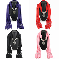 Polyester Long Pendant Scarf, with Zinc Alloy, Heart, plated, for woman 