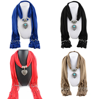 Polyester Long Pendant Scarf, with Synthetic Turquoise & Zinc Alloy, Heart, plated & for woman 