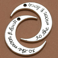 Zinc Alloy Jewelry Pendants, Moon, antique silver color plated, with letter pattern, lead & cadmium free Approx 1.5mm 