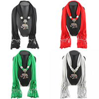 Polyester Long Pendant Scarf, with Zinc Alloy, Elephant, plated, for woman & with rhinestone 