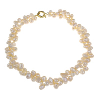 Freshwater Pearl Brass Necklace, brass spring ring clasp, natural, pink, 8-9mm Approx 16.5 Inch 