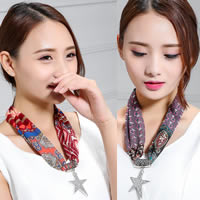 Chiffon Short Pendant Scarf, with Zinc Alloy, Star, platinum color plated & for woman & with rhinestone 