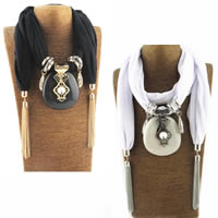 Chiffon Long Pendant Scarf, with Resin & Zinc Alloy, plated, for woman & with rhinestone 