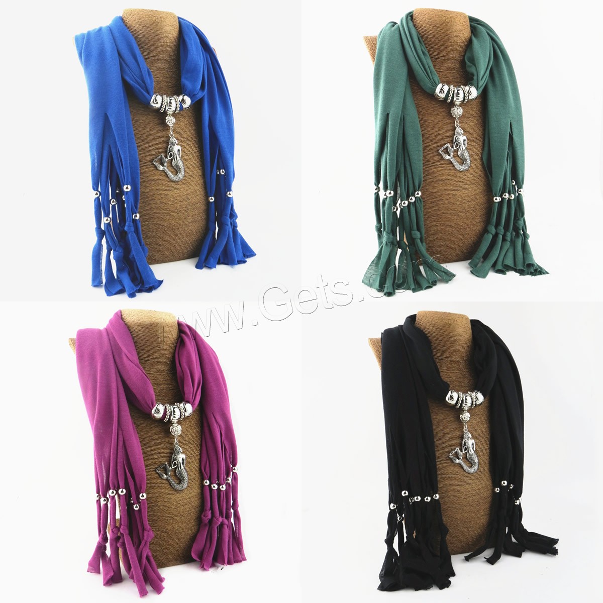 Polyester Long Pendant Scarf, with Zinc Alloy, plated, different size for choice & for woman, more colors for choice, Sold By Strand