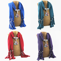Cotton Long Pendant Scarf, with Synthetic Turquoise & Zinc Alloy, platinum color plated, for woman & with rhinestone 