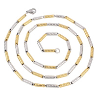 Stainless Steel Chain Necklace, plated, Unisex & bar chain & two tone Approx 23.5 Inch 