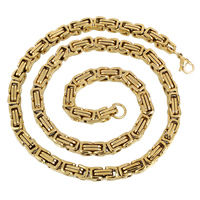 Collar de cadena de acero inoxidable, chapado en color dorado, cadena bizantino & unisexo, 6mm, longitud:aproximado 21.5 Inch, Vendido por Sarta