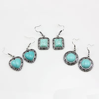 Turquoise Zinc Alloy Earring, with Synthetic Turquoise, iron earring hook, antique silver color plated lead & cadmium free 