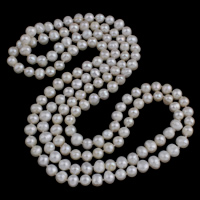 Пресноводные перлы ожерелье цепи свитера, Пресноводные жемчуги, Форма картофеля, натуральный, белый, 8-10mm, длина:Приблизительно 51 дюймовый, продается Strand