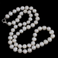 天然淡水真珠のネックレス, 天然有核フレッシュウォーターパール, 真鍮 ロブスターの留め金, ポテト, ホワイト, 6-8mm, 長さ:約 16.5 インチ, 売り手 ストランド