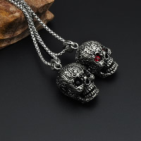 Stainless Steel Skull Pendant, with rhinestone & blacken 