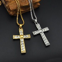 Colgantes de Cruces de acero inoxidable, chapado, con diamantes de imitación, más colores para la opción, 36x70mm, agujero:aproximado 3x5mm, Vendido por UD