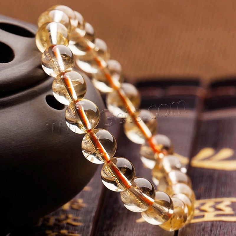 Бусины из цитрина браслет, Круглая, натуральный, разный размер для выбора & Женский, длина:Приблизительно 7.5 дюймовый, продается Strand
