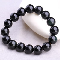 Black Obsidian Bracelet, Natural Black Obsidian, Round & for woman Approx 7.5 Inch 