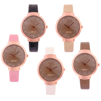 Women Wrist Watch, PU Leather, with Glass & Zinc Alloy, rose gold color plated, adjustable & for woman & with rhinestone & colorful powder Approx 8.5 Inch 