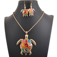 Enamel Zinc Alloy Jewelry Sets, earring & necklace, with Iron, Turtle, KC gold color plated, lantern chain, lead & cadmium free  Approx 18.5 Inch 