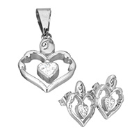 Rhinestone stainless steel Jewelry Set, pendant & earring, with Rhinestone Clay Pave, Heart, for woman & hollow, original color  Approx 