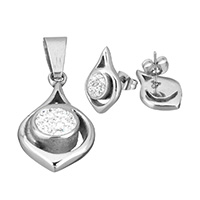 Rhinestone stainless steel Jewelry Set, pendant & earring, with Rhinestone Clay Pave, for woman & hollow, original color  Approx 