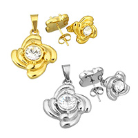 Rhinestone stainless steel Jewelry Set, pendant & earring, Flower, plated, for woman & with rhinestone Approx 