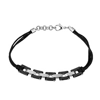 Stainless Steel Chain Bracelets, with Cotton Cord, with 0.7lnch extender chain, plated, for woman, black 1.5mm Approx 7.7 Inch 