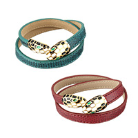 PU Leather Cord Bracelets, with Stainless Steel, Teardrop, gold color plated, for woman & enamel Approx 15.5 Inch 