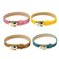 PU Leather Cord Bracelets, with Stainless Steel, Teardrop, gold color plated, for woman & enamel Approx 8 Inch 