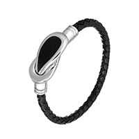 PU Leather Cord Bracelets, with Stainless Steel, for woman & enamel, black 5mm Approx 8.5 Inch 