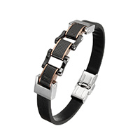 Men Bracelet, PU Leather, with Stainless Steel, plated, for man, black Approx 9.5 Inch 