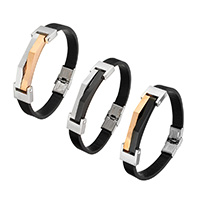 Men Bracelet, PU Leather, with Stainless Steel, plated, for man Approx 8.5 Inch 