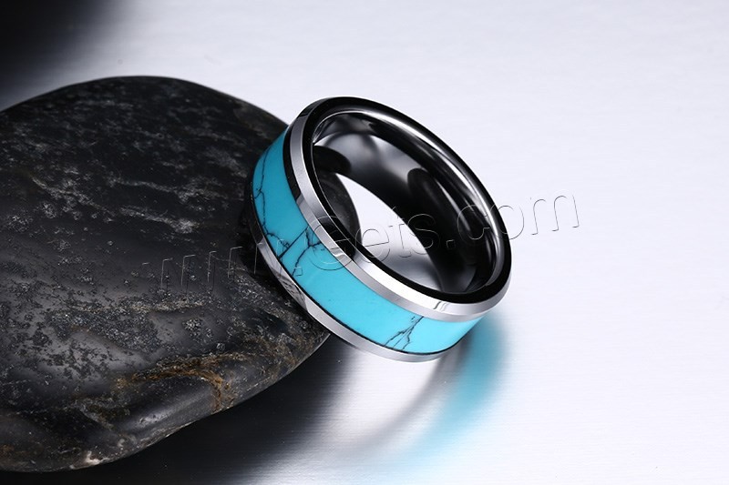 Men Tungsten Steel Ring in Bulk, with turquoise, natural & different size for choice & for man, original color, 8mm, Sold By PC