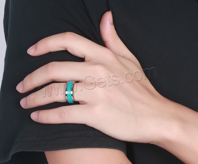 Men Tungsten Steel Ring in Bulk, with turquoise, natural & different size for choice & for man, original color, 8mm, Sold By PC