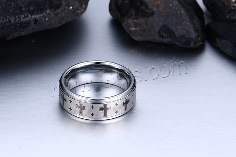 Мужское вольфрамовое стальное кольцо навалом, Вольфрама сталь, с Креста узор & разный размер для выбора & Мужский & эмаль, 8mm, продается PC