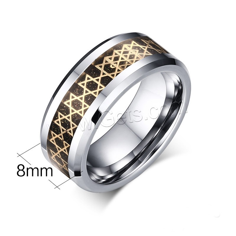 Men Tungsten Steel Ring in Bulk, plated, with star of David pattern & different size for choice & for man & colorful powder & two tone, 8mm, Sold By PC
