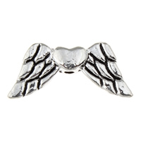 Alliage de zinc Ange Perles Wing, Coeur avec des ailes, Plaqué de couleur d'argent, sans plomb et cadmium Environ 1mm Vendu par sac