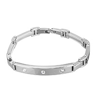 Men Bracelet, Stainless Steel, for man & with rhinestone, original color  Approx 8 Inch 