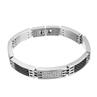 Men Bracelet, Stainless Steel, plated, for man & with rhinestone & two tone Approx 8.5 Inch 