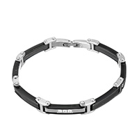 Men Bracelet, Stainless Steel, plated, for man & with rhinestone & two tone Approx 8 Inch 