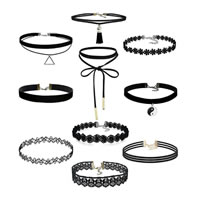 Mode Choker Halskette, Spitze, mit Zinklegierung, plattiert, schwarz, Länge:ca. 12.6-62 ZollInch, 10SträngeStrang/setzen, verkauft von setzen