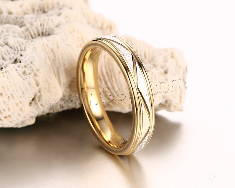 Stainless Steel Finger Ring, gold color plated, different size for choice & brushed & for woman, 4mm, Sold By PC