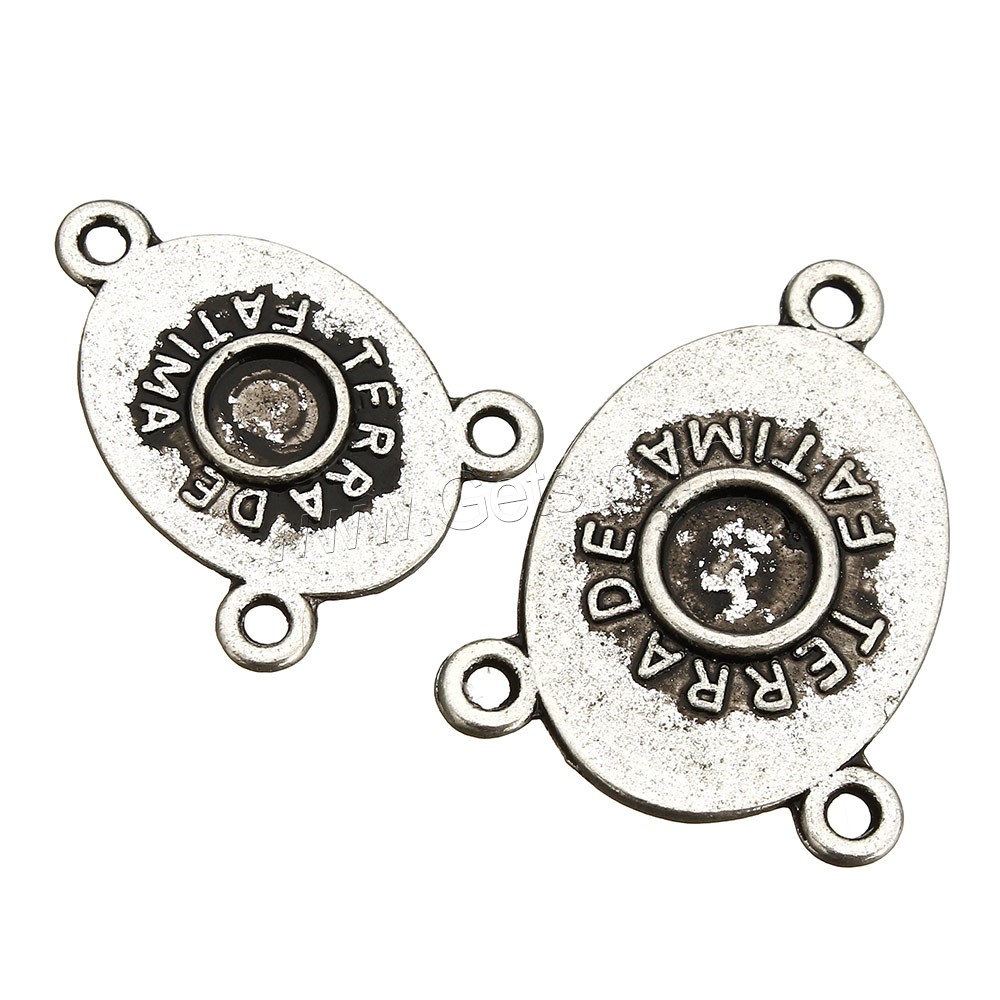 Zinc Alloy Connector Setting, Flat Oval, antique silver color plated, different size for choice & with letter pattern & 2/1 loop, Hole:Approx 1.5mm, Sold By PC