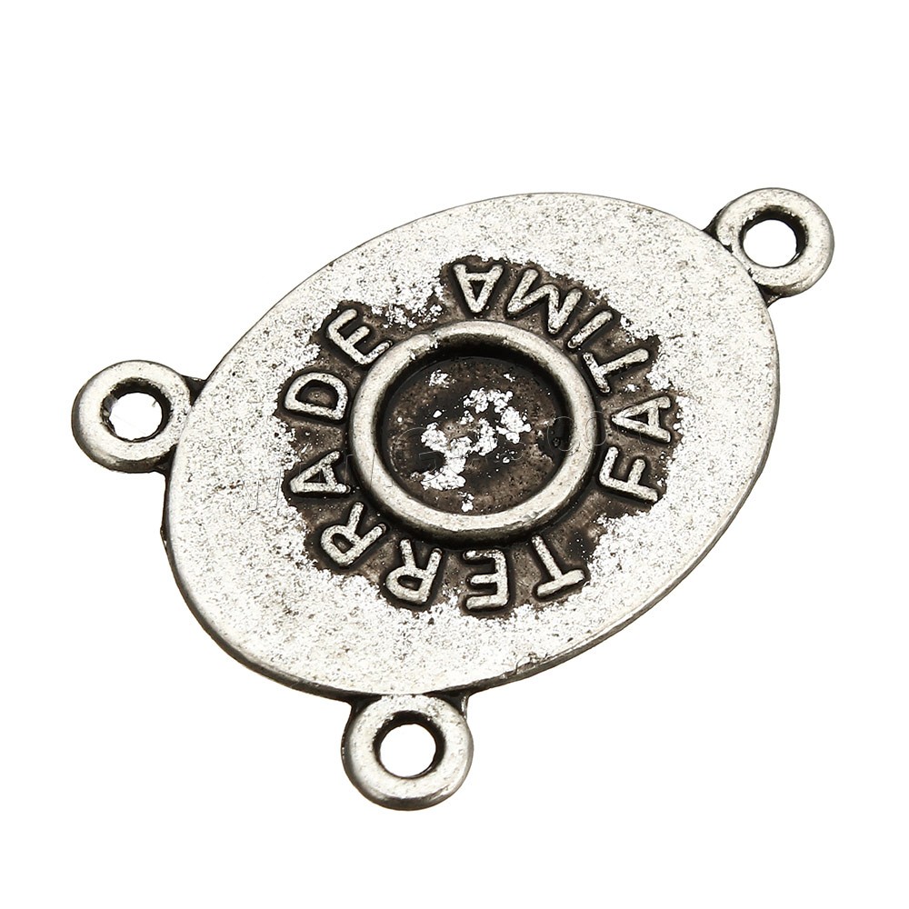 Zinc Alloy Connector Setting, Flat Oval, antique silver color plated, different size for choice & with letter pattern & 2/1 loop, Hole:Approx 1.5mm, Sold By PC